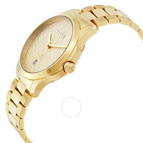 gucci g-timeless gold dial quartz unisex watch ya126461|Gucci gold pvd bracelet.